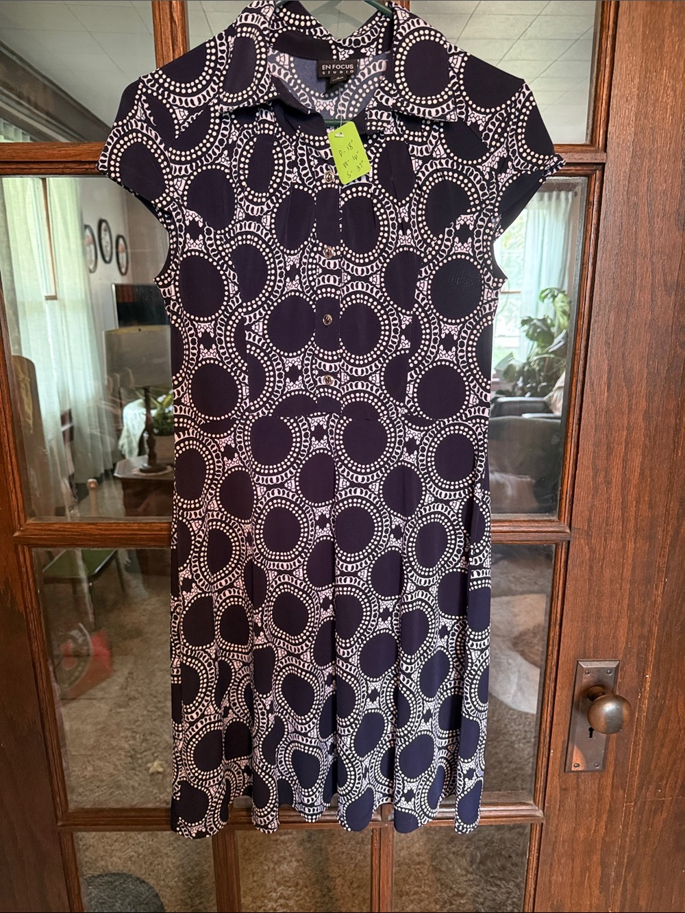Enfocus Studio Navy and White Circular Print Collared Dress